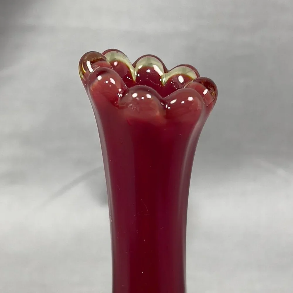 Vtg Fostoria 1229 Ruby Red Heirloom Art Clear Glass Bud 6" Vase 60s Glows - Picture 14 of 16